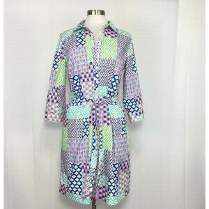 Talbots Island Patchwork Belted Shirtdress Size 10